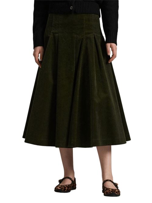 Gonna in velluto di cotone con pieghe, colre verde oliva POLO RALPH LAUREN | 211971429001
